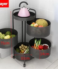 Multifunctional Rotating Storage Cart Kitchen Vegetable Fruit Trolley with Wheels
