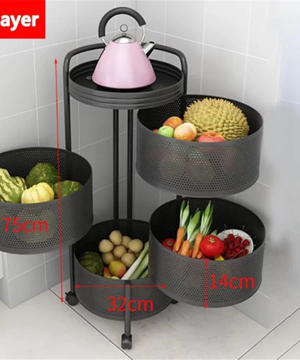 Multifunctional Rotating Storage Cart Kitchen Vegetable Fruit Trolley with Wheels