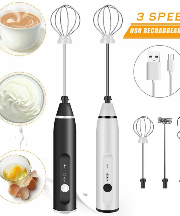 Milk Frother Handheld,USB Rechargeable 3 Speeds Mini Electric Milk Foam Maker Blender Mixer