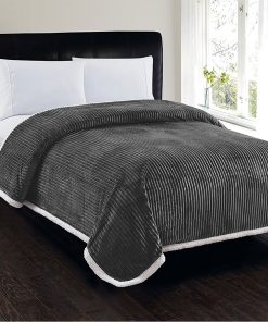 Ribbed Sherpa Fleece Throw Blanket King Size Grey King Size Double Bed Winter Warm