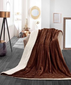 Ribbed Sherpa Fleece Throw Blanket King Size Chocolate King Size Double Bed Winter Warm