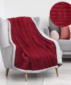 Ribbed Sherpa Fleece Throw Blanket King Size Burgundy King Size Double Bed Winter Warm