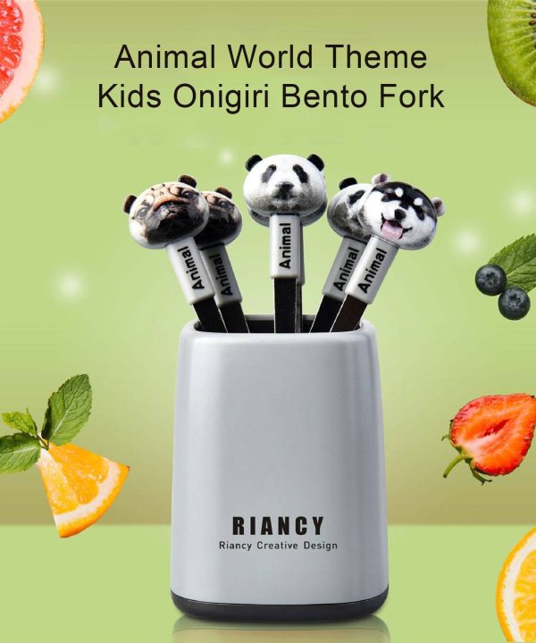 1 Set Fruit Fork with Storage Box Cartoon Shape Stainless Steel Animal World Theme Kids Dessert Toothpick for Dining Room