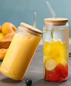 Reusable Can Glass With Glass Straw For Juice Shakes Iced Coffee