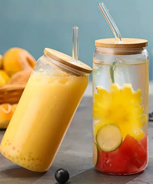 Reusable Can Glass With Glass Straw For Juice Shakes Iced Coffee